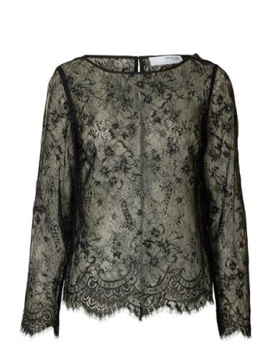 Slfdaphne Ls Lace Top Selected Femme Black