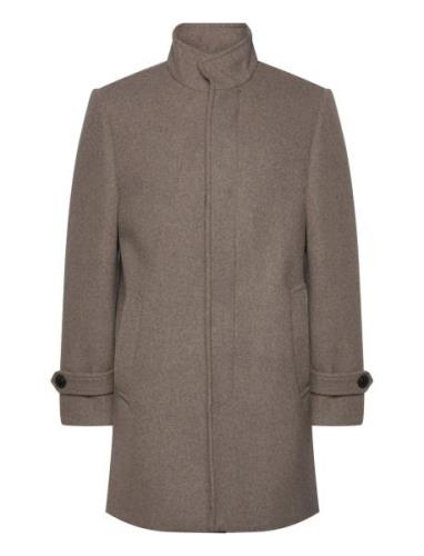 Recycled Wool Funnel Neck Coat Lindbergh Beige