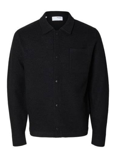 Slhreason Ls Knit Boiled Wool Cardigan Selected Homme Black