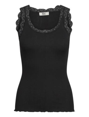 Rmwbalta Modal Sl Lace U-Neck Top RM By Rosemunde Black