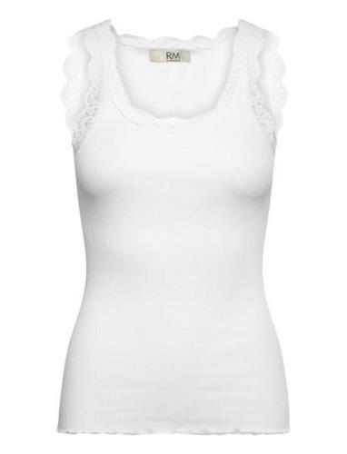 Rmwbalta Modal Sl Lace U-Neck Top RM By Rosemunde White