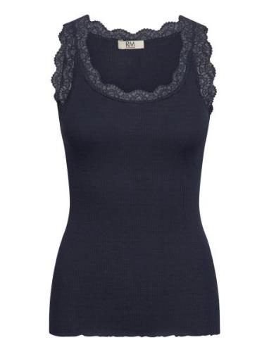 Rmwbalta Modal Sl Lace U-Neck Top RM By Rosemunde Navy