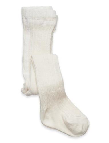 Cable Knitted Stockings Offwhite Geggamoja White