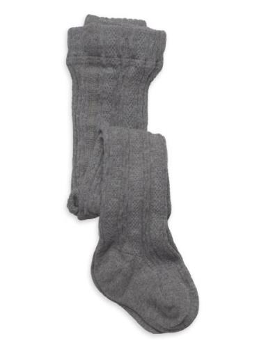 Cable Knitted Stockings Grey Melange Geggamoja Grey