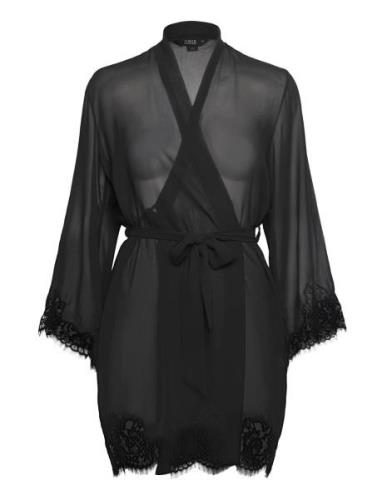 Kimono Satin Sheer Lace Edge Hunkemöller Black