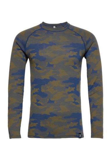 Camo Merino Wool Crew Bula Blue