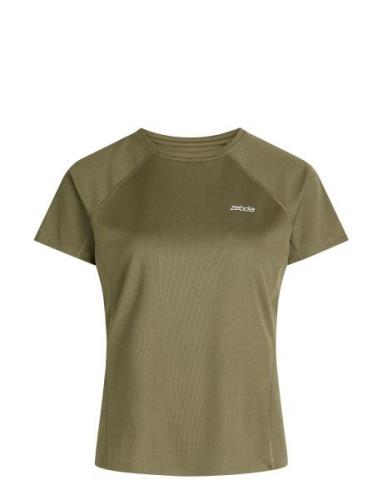 Women Sports T-Shirt With Chest Print ZEBDIA Khaki