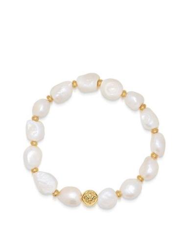 Wristband With Baroque Pearl And Gold Nialaya White