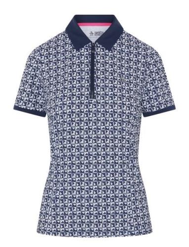 Geo Printed Polo With Mesh Back Insert Original Penguin Golf Navy