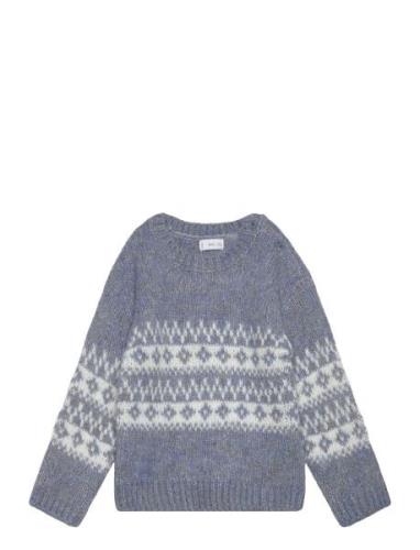 Jacquard Knitted Sweater Mango Blue