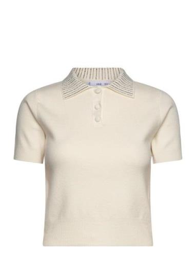 Knitted Polo Shirt With Rhinest Collar Mango Cream