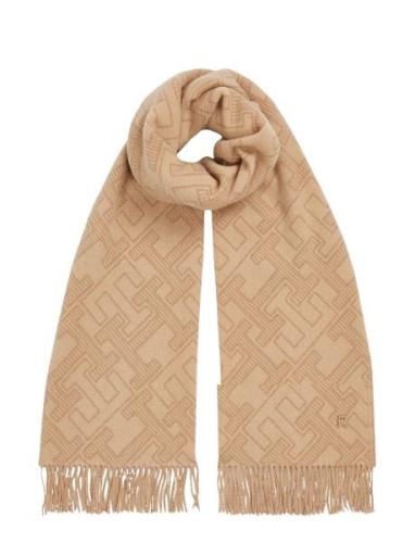 Th Monogram Wool Scarf Tommy Hilfiger Beige