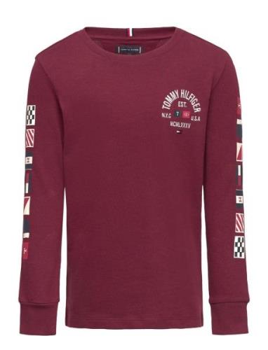 Flags Embroidered Reg Tee Ls Tommy Hilfiger Burgundy