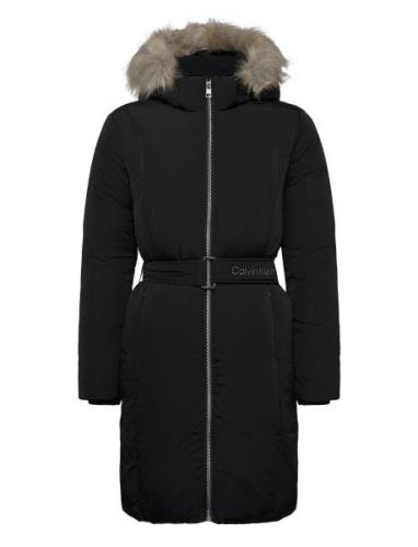 Classic Belted Fur Coat Calvin Klein Black