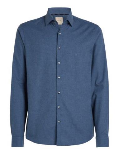 Flannel Solid Slim Shirt Calvin Klein Blue