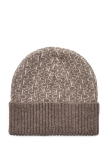 Monogram Fold Turn Up Beanie Calvin Klein Brown