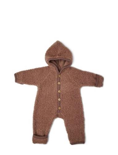 Jumpsuit Bouclé Merino Wool W. Buttons And Hoodie Smallstuff Brown