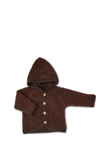 Cardigan Bouclé Merino Wool W. Buttons And Hoodie Smallstuff Brown