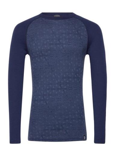 Geo Merino Wool Crew Bula Navy