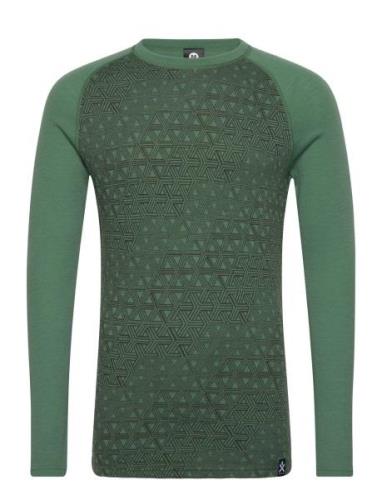 Geo Merino Wool Crew Bula Green