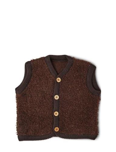 Vest Bouclé Merino Wool W. Buttons Smallstuff Brown