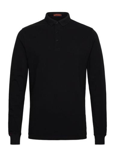 Cotton Long Sleeve Pique Polo Superdry Black