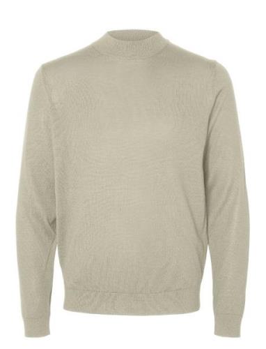 Slhtray Ls Knit Merino Mock Neck Noos Selected Homme Beige