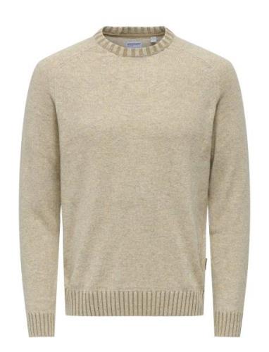 Onseddy Reg 7 Wool Crew Knit ONLY & SONS Beige