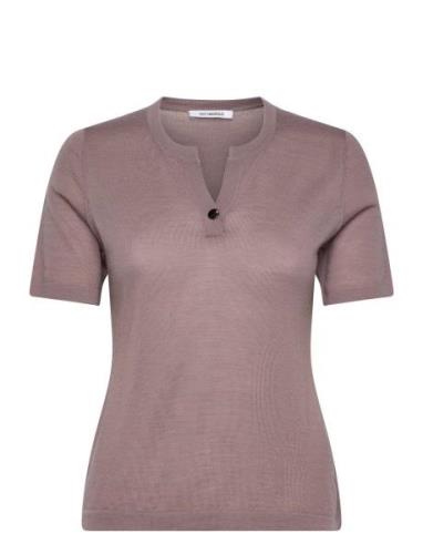 Merino Wool Short Sleeve Knit Top, Kendra Ivo Nikkolo Grey