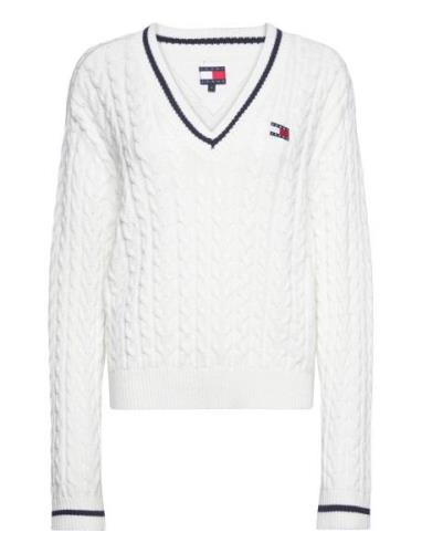 Tjw Badge Cable V-Neck Sweater Tommy Jeans White