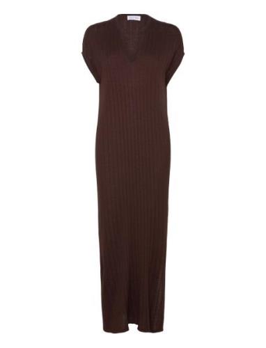 Fine Knit Cap Sleeve Dress Davida Cashmere Brown