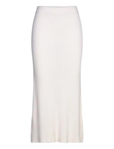 Fine Knit Rib A-Line Skirt Davida Cashmere White