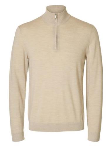 Slhtray Ls Knit Merino Half Zip Noos Selected Homme Beige