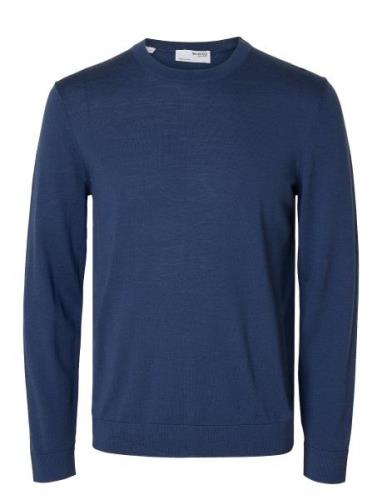 Slhtray Ls Knit Merino Crew Neck Noos Selected Homme Blue