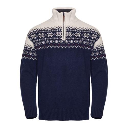 Gridarmor Men's Snøkrystall Half Zip Ullgenser Dark Navy/White/Red