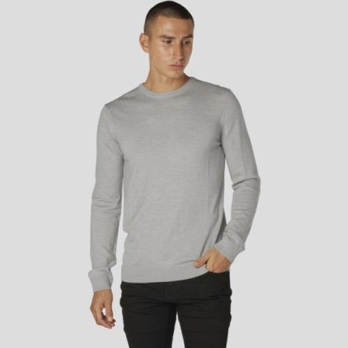 Clean Cut Copenhagen Merino Wool Crew Mand Light Grey Mel Sweaters Str...