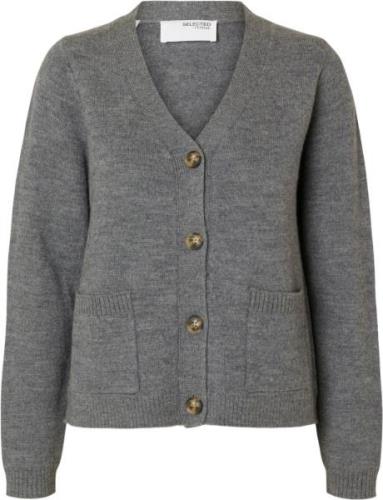 Selected Femme Slfana LS 100% Wool Knit Cardigan Noos Kvinde Grå Cardi...