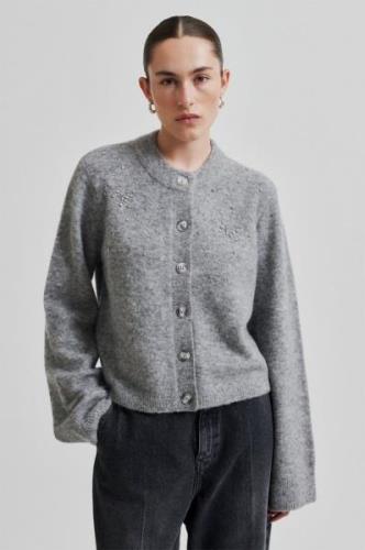 Second Female Sparkling Alpaca Blend Knit Cardigan Kvinde Grey Melange...