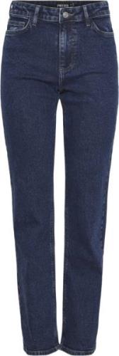 Pieces Pckelly MW Straight Jeans Db502 NOO Kvinde Blå Straight Jeans S...