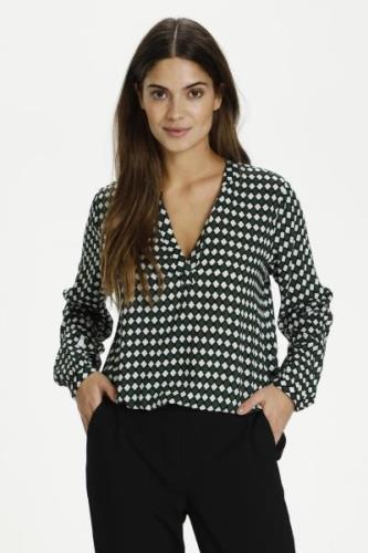 Kaffe Kasary Tilly Blouse Kvinde Dark Green -Diamond Print Langærmede ...