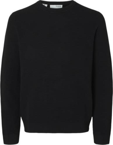 Selected Homme Slhross LS Knit Structure Crew Neck Mand Black Sweaters...