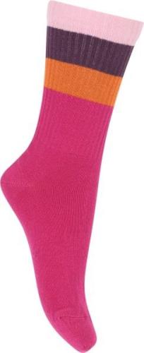 Melton Wide Stripes Socks Str 27/30 - Festival Fuchsia Strømper hos Ma...