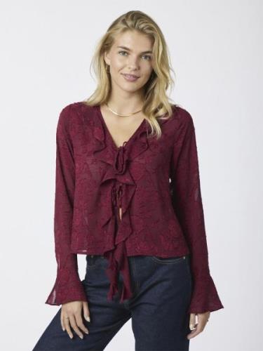 Neo Noir Anika Burnout Blouse Kvinde Burgundy Langærmede Bluser Str 40...