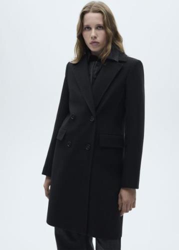 MANGO Doublebreasted Wool Coat Kvinde Black Overgangsjakker Str L - ho...