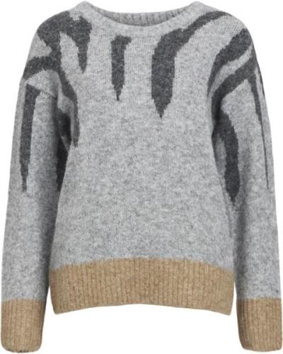 Object Objrabu Knit L/S RE Pullover 134 Kvinde Light Grey Melange/dark...