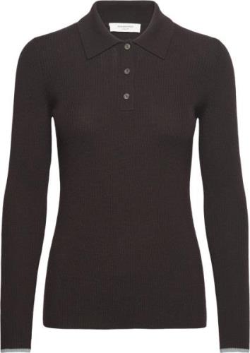 Rosemunde Long Sleeve Knit Polo Kvinde Dark Espresso Sweaters Str L - ...