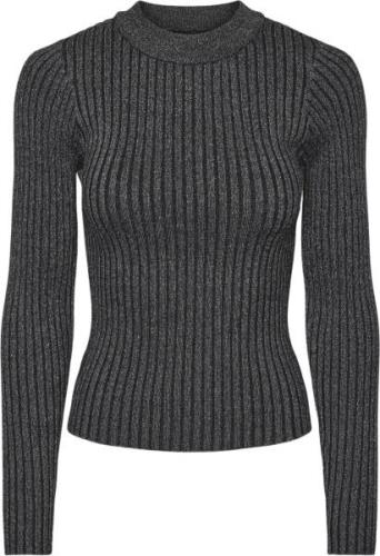 Pieces Pccrista LS Lurex Oneck Knit MM Kvinde Black/silver Lurex Sweat...