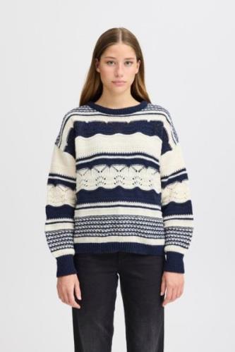 ICHI Ihastra LS Kvinde Total Eclipse Stripe Sweaters Loose Fit Str L -...