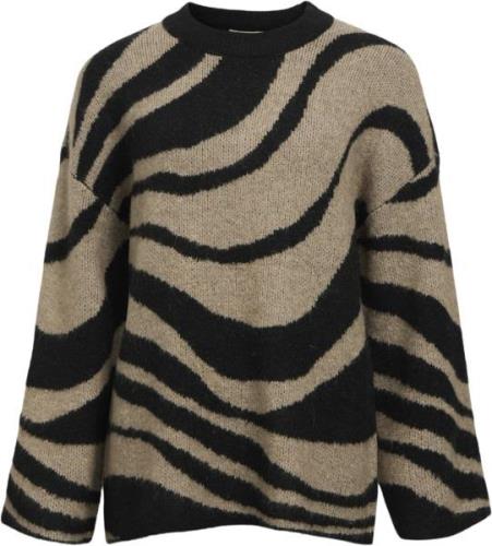 Object Objdiana LO L/S Knit Pullover Noos Kvinde Black/zebra Desert Ta...