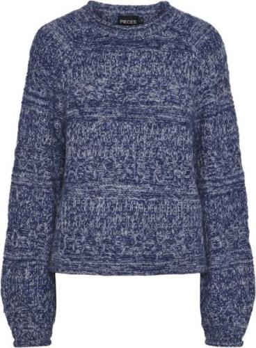 Pieces Pcnuella LS Oneck Knit BC Kvinde Bellwether Blue/cdan Yarn Mixe...